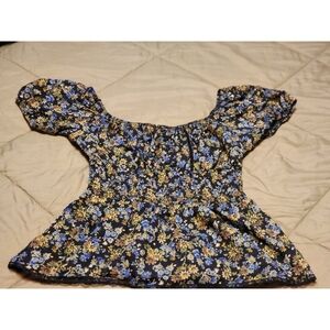 Xhilaration Floral Off-Shoulder Blouse - Black and Yellow